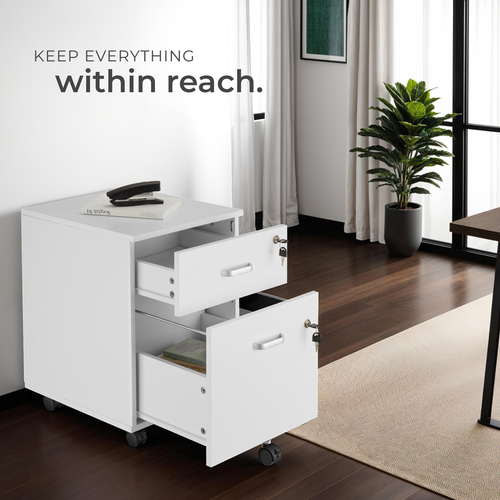 tectake 2 Lockable Drawer White Filing Cabinet Image 6