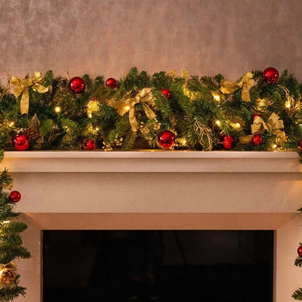 Marco Paul Artificial LED Christmas Garland with Red and Gold Decorations 180cm Image 3