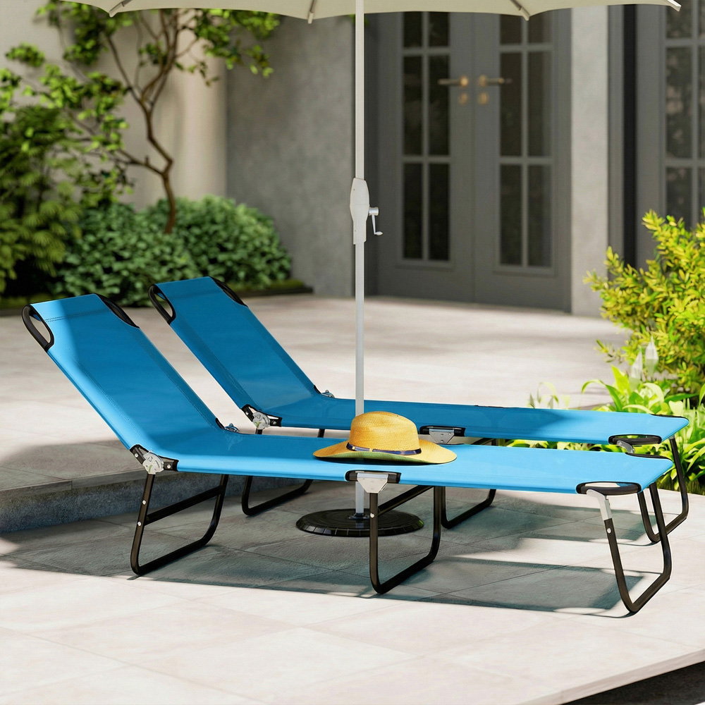 Outsunny Set of 2 Sky Blue Adjustable Reclining Chaise Lounge Chair Image 8