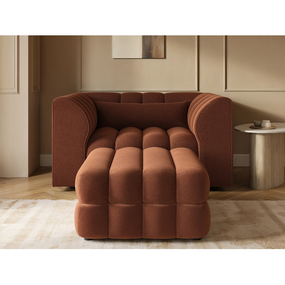 SOLACE+CO Halle Burnt Orange 2 Seater Loveseat Sofa with Storage Footstool Image 4