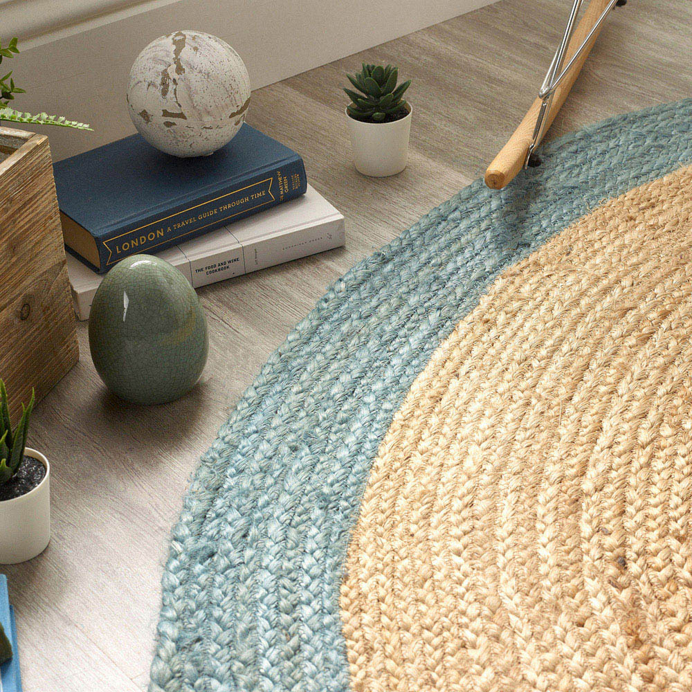 Origins Jute Border Duck Egg Round Rug 150cm Image 3