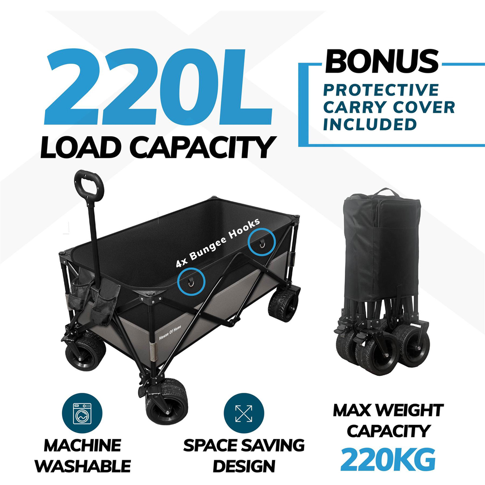 House of Home Black Folding Festival Trolley 220L Image 7