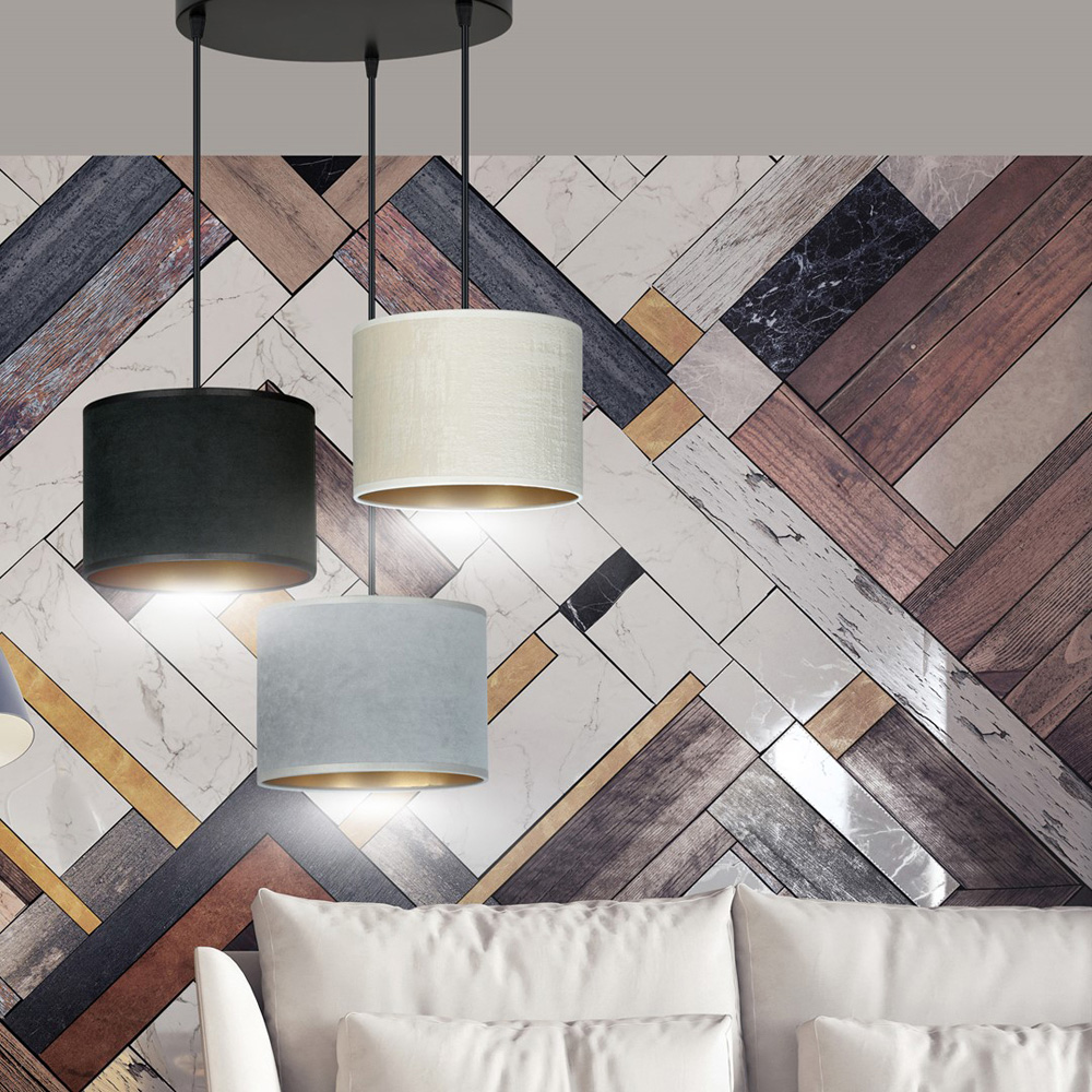 Emibig Hilde Prem 3 Light Black Grey and White Shade Black E27 Ceiling Pendant Light Image 7