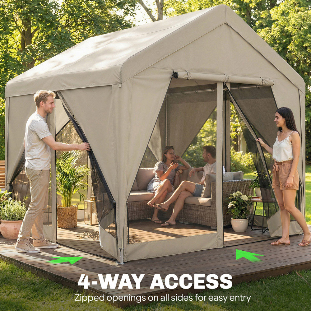 Outsunny 3 x 3m Khaki Garden Gazebo with Mesh Netting and Curtains Image 6
