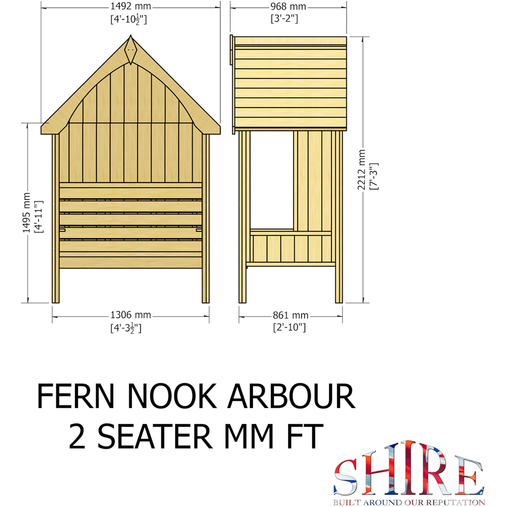Shire Fern Nook 4.2 x 2.8ft 2 Seater Arbour with Roof Image 8
