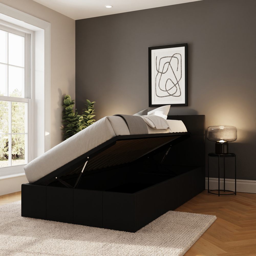 GFW Single Black Faux Leather Side Lift Ottoman Bed with Bonnell Mattress Image 6