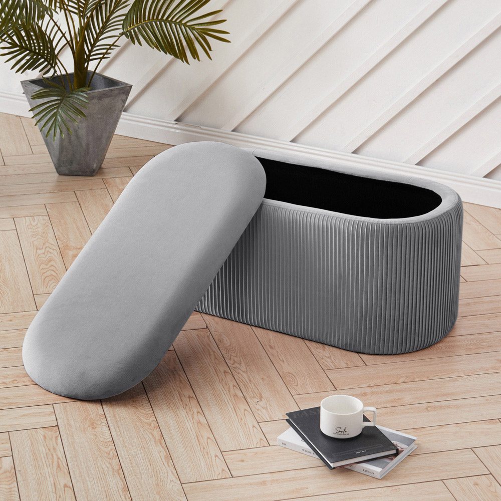 Living and Home Grey Pleated Storage Ottoman Image 8