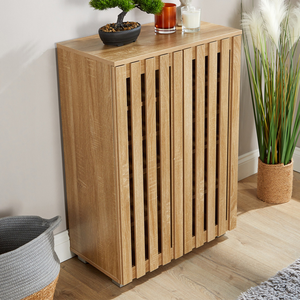 Home Source Halden 2 Door Oak Shoe Cabinet with Adjustable Shelves Image 1