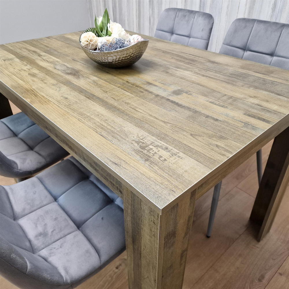 Portland 4 Seater Dining Set Rustic Effect and Grey Velvet Image 5