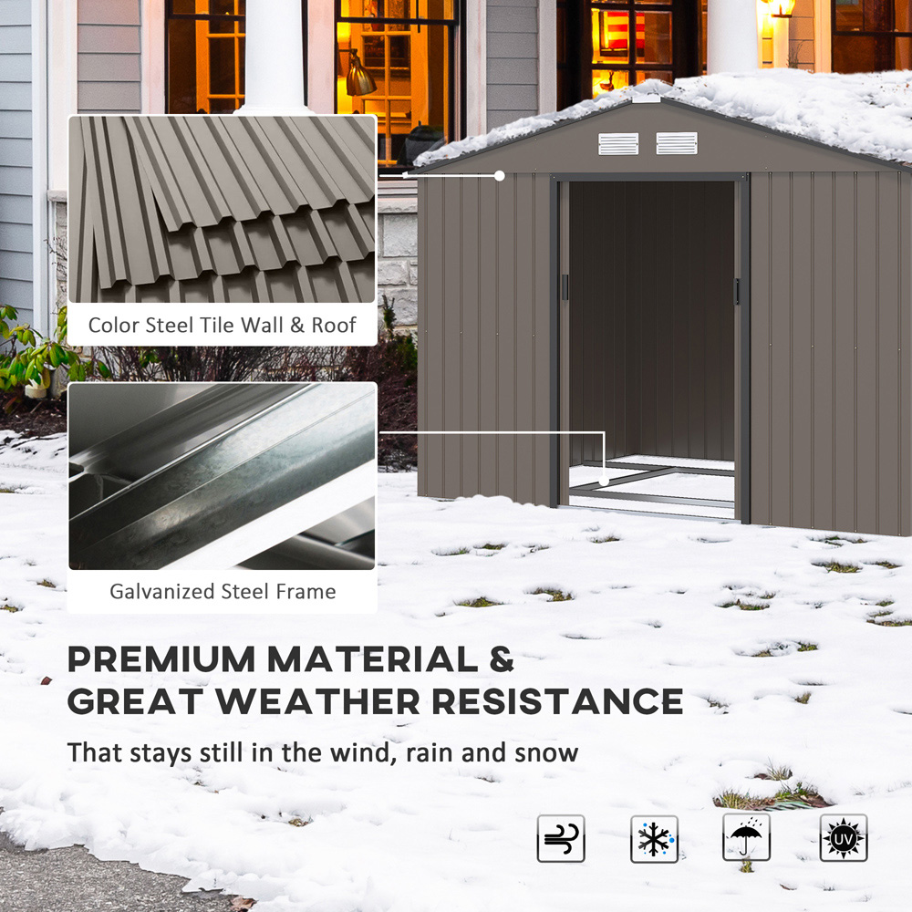 Outsunny 9 x 6ft Double Door Brown Garden Metal Shed Image 4