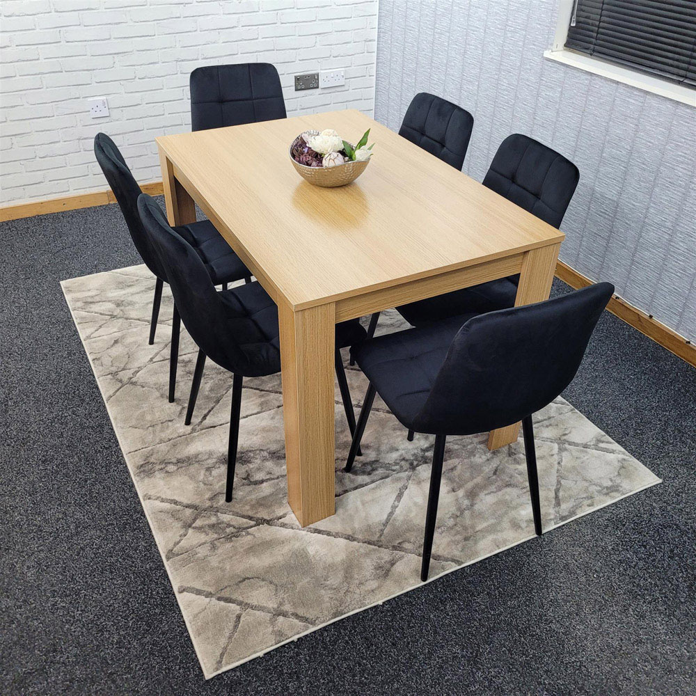 Portland Rocco 6 Seater Velvet Dining Set Wooden Oak Effect and Black Image 4