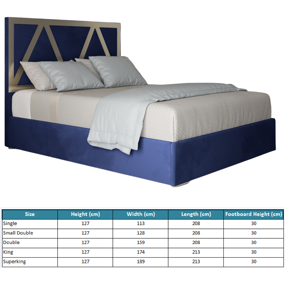 Alison Blue Single Velvet Upholstered Metal Bed Frame with Panelled Headboard Image 7