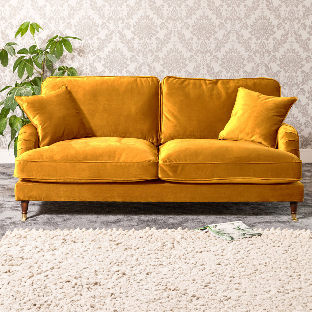 Mackenzie 3 Seater Yellow Plush Velvet Sofa Image 1