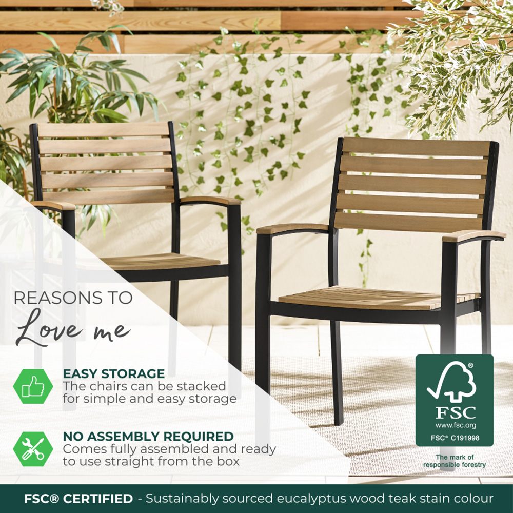 Furniturebox Mallow Set of 2 Black Teak Wood Outdoor Dining Chairs Image 6