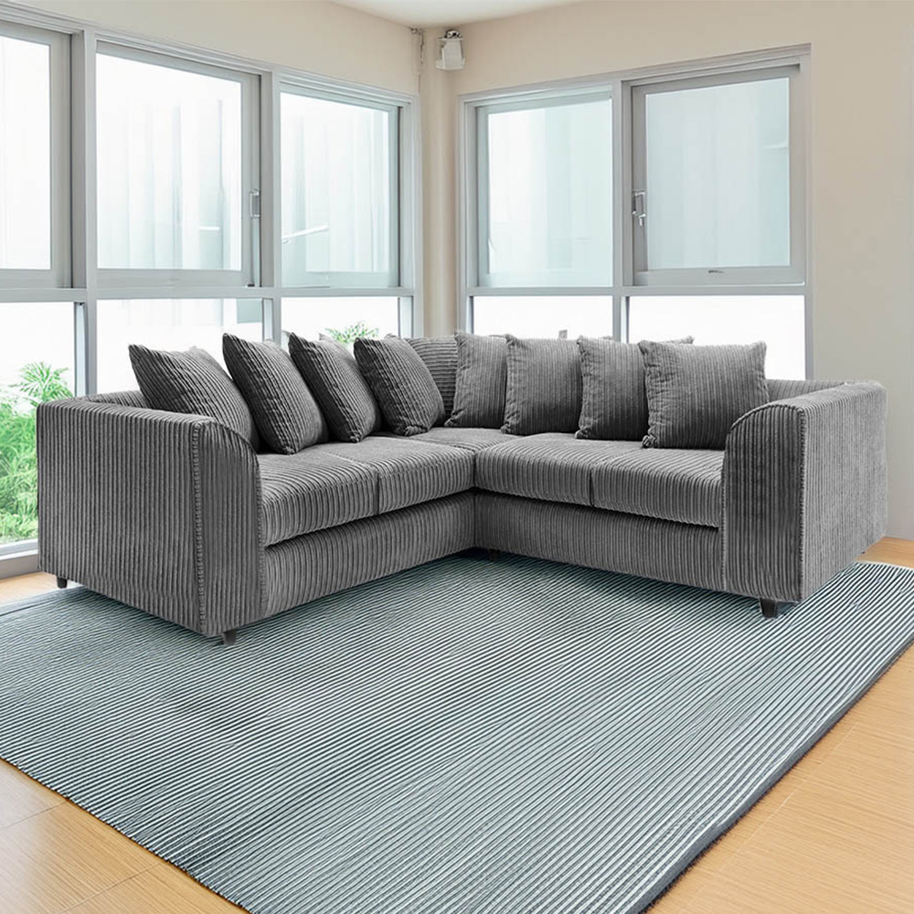 Luxor 5 Seater Grey Jumbo Cord Scatter Back L Shaped Corner Sofa Set Image 1