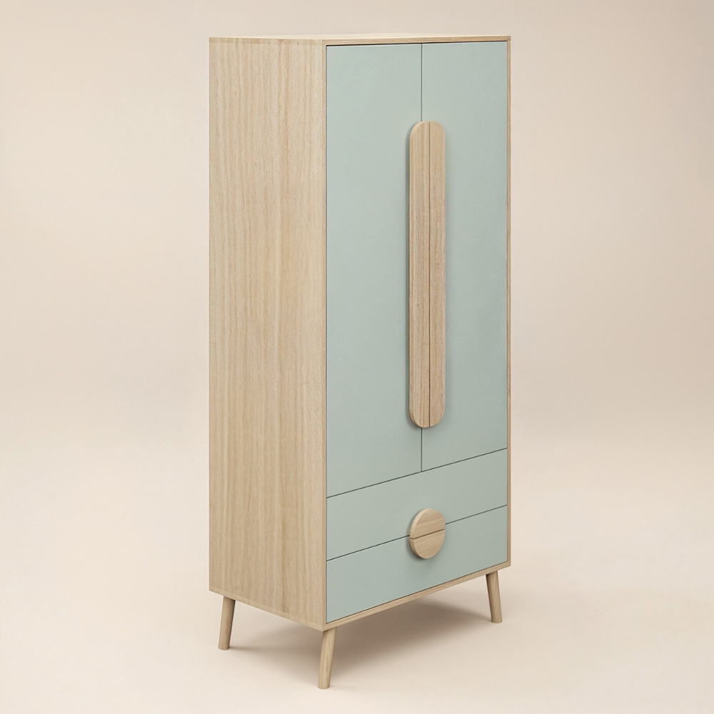 Flair Noah 2 Door 2 Drawer Green and Oak Wardrobe Image 2