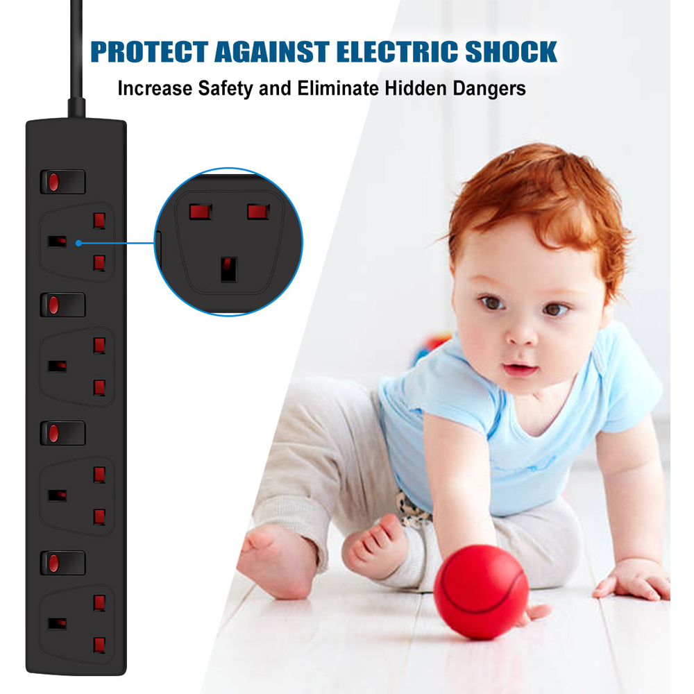 ExtraStar Black 13A 1m 4 Way Individual Switch Child Resistant Socket Image 5