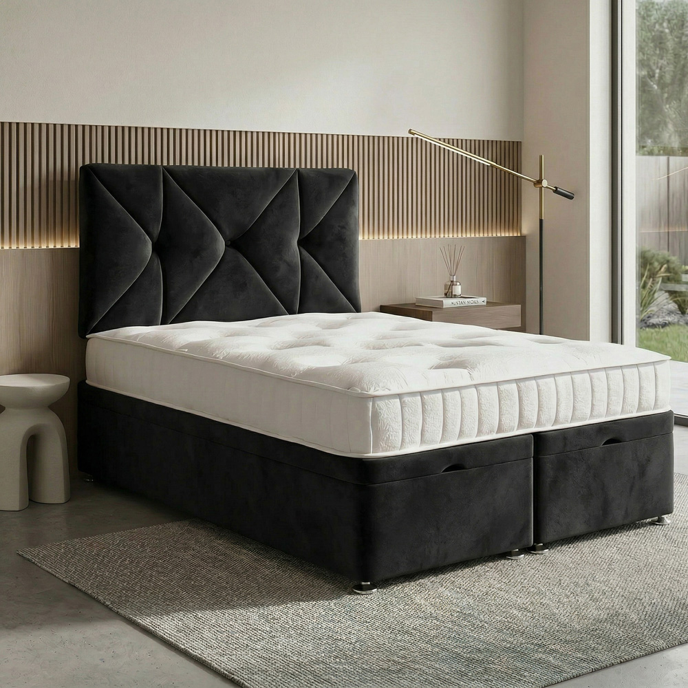 DS Living Eclipse Super King Size Black Plush Velvet Ottoman Bed Image 5