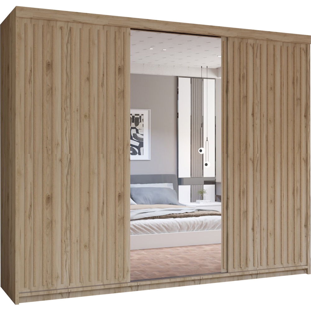 M N Furniture Roman 3 Door Oak Mirrored Sliding Wardrobe 250cm Image 2