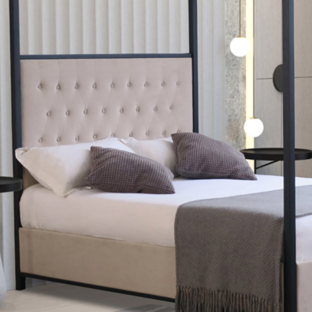 Brooklyn Double Cream Plush Velvet Metal Bed Frame Image 2