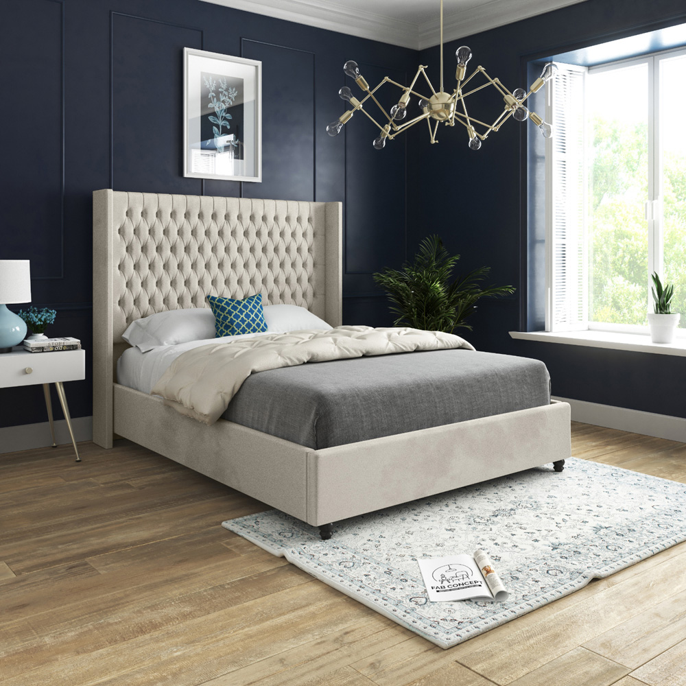 Volta Single Silver Soft Velvet Upholstered Bed Frame with Straight Winged Headboard Image 5