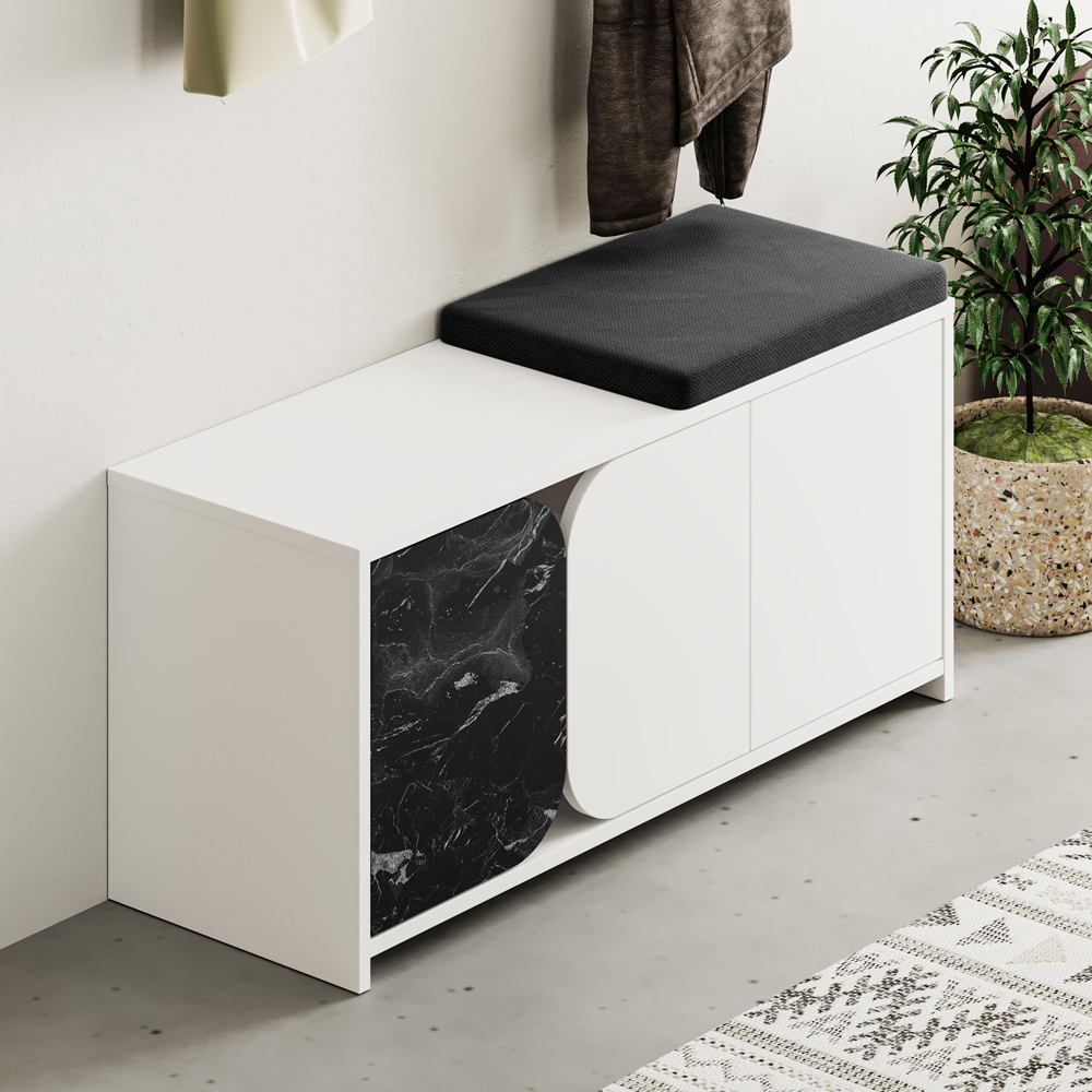 Decortie Moni 3 Door Black and White Shoe Cabinet with Coat Hanger Hook Image 4