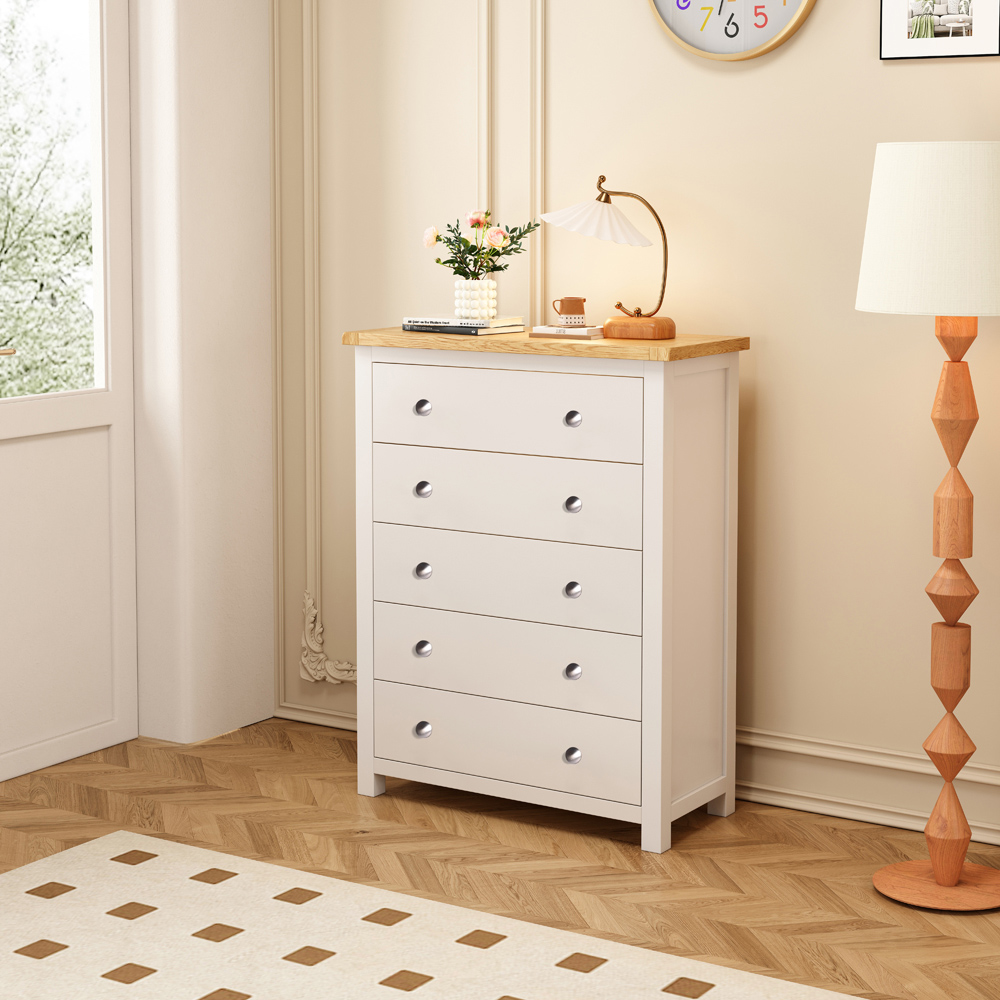 Cabinet Bits Maggiori 5 Drawer White Chrome Knob Chest of Drawers Image 8