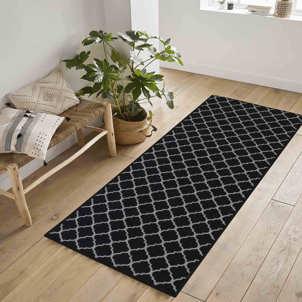 Desire Rugs Havana Black Trellis Anti Slip Door Mat 220 x 67cm Image 2