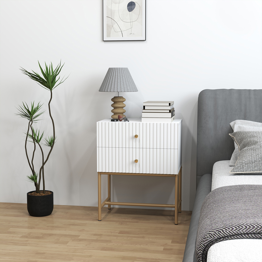 Portland 2 Drawer White Modern Bedside Table Image 3