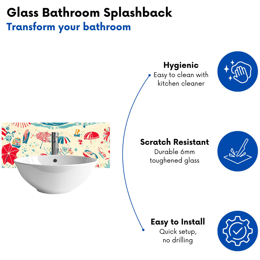 Warren Reed Designer a Day at the Beach Glass Bathroom Splashback 25 x 60cm Image 4