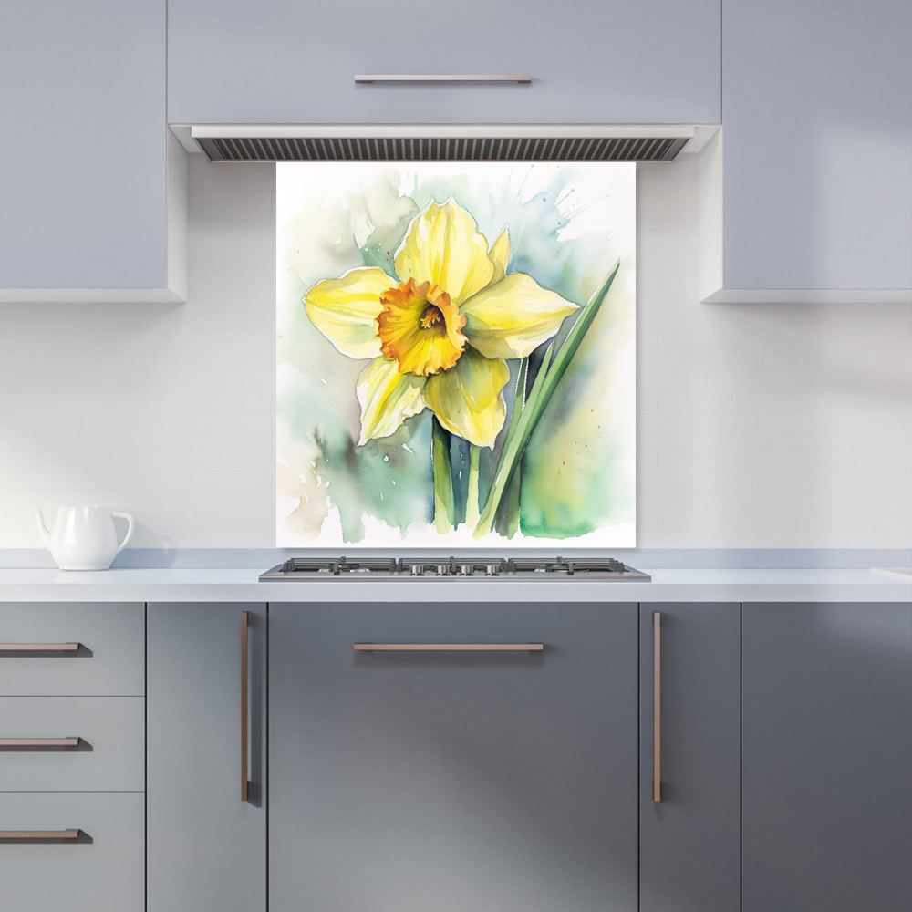 Warren Reed Designer Watercolour Daffodil Glass Kitchen Splashback 75 x 70cm Image 1
