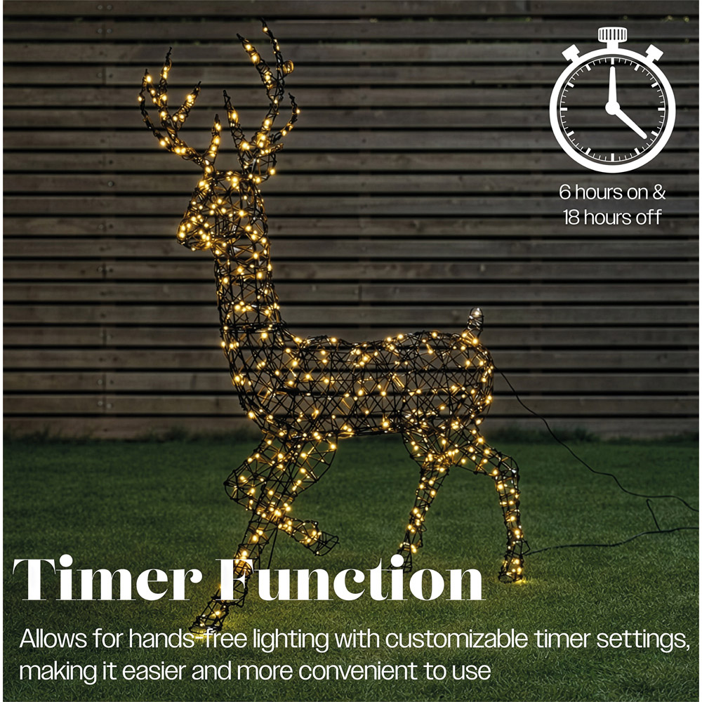 Xmas Haus 351 Warm White LED Brown Rattan-Effect Metal Deer Christmas Decoration 145cm Image 2