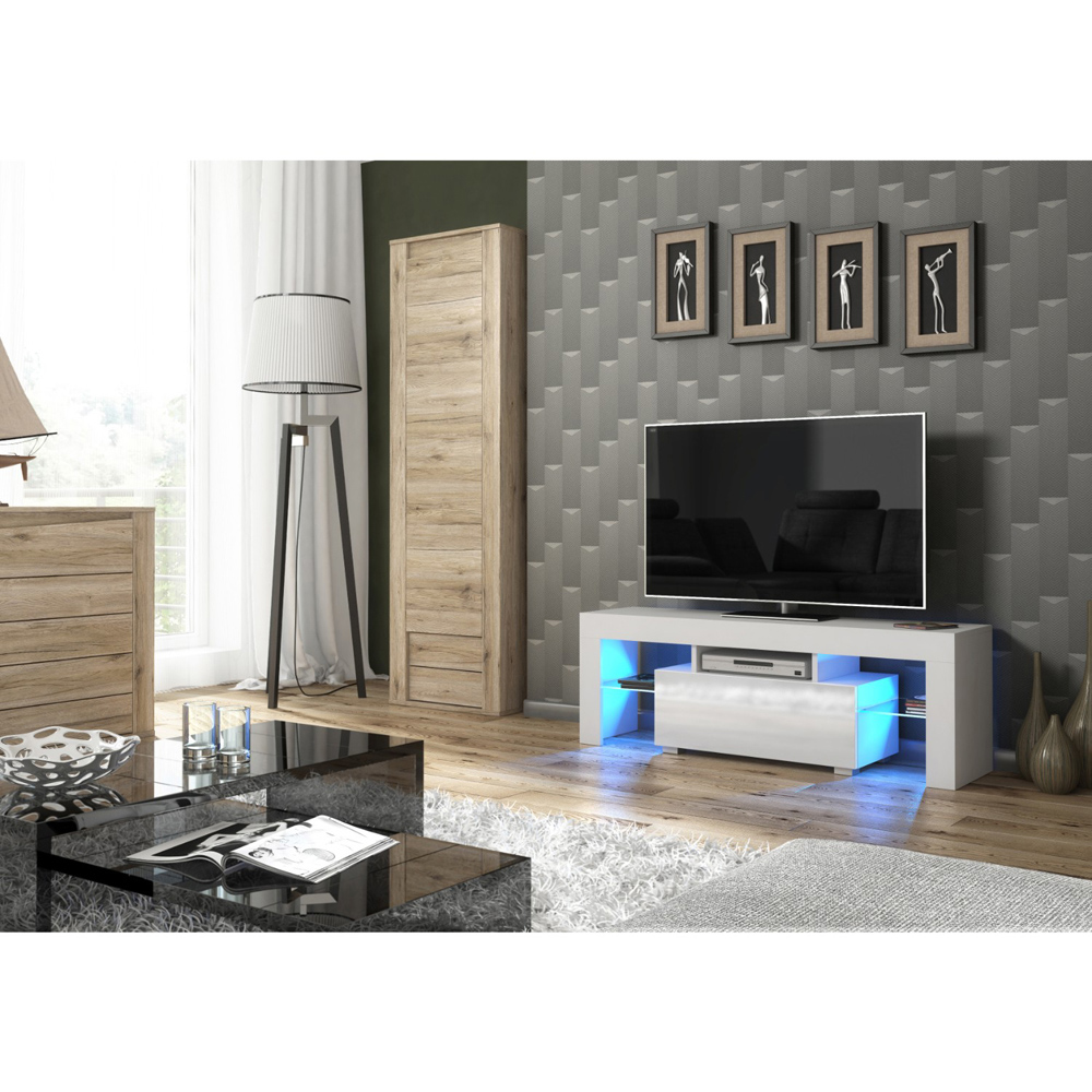 Creative Furniture Floe White and White Gloss Single Door 3 Shelf TV Unit with LED Image 4