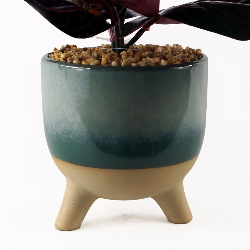 Leaf Ficus Artificial Tree in Teal Blue Green Ceramic Planter 35cm Image 3