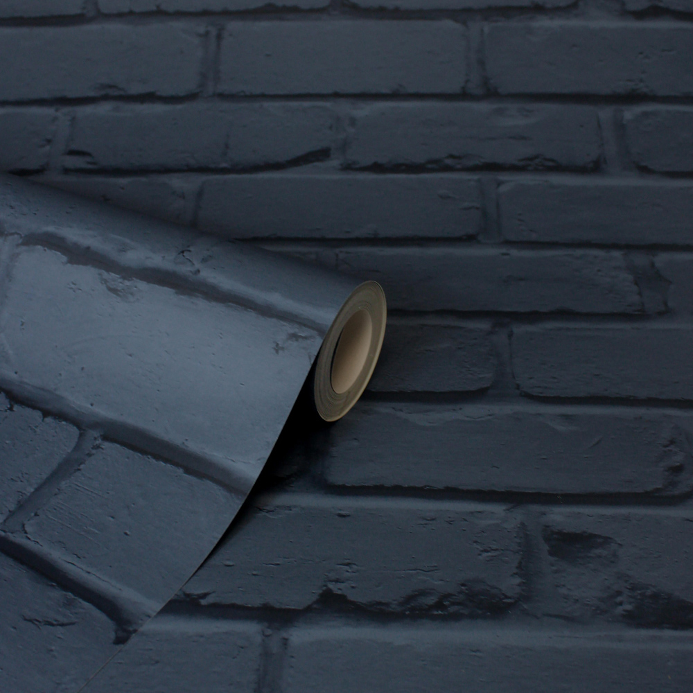 Fine Decor Painted Brick Navy Wallpaper Image 2