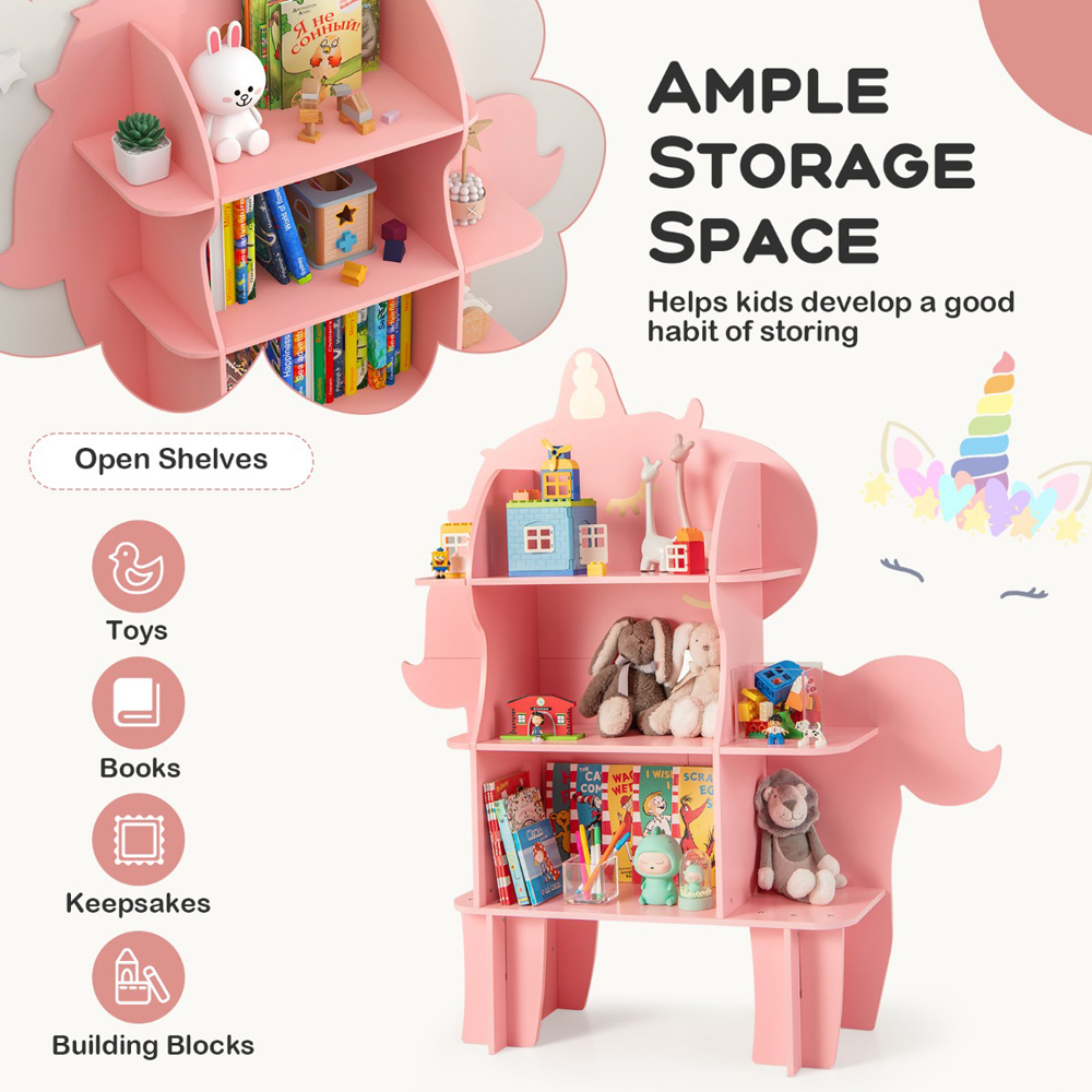 Costway Pink Kids Toy Bookshelf Image 6