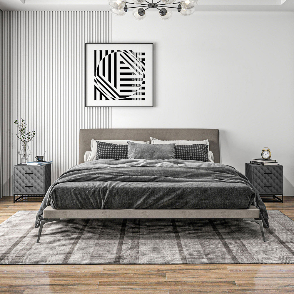 Portland 2 Drawer Grey Bedside Table Set of 3 Image 4