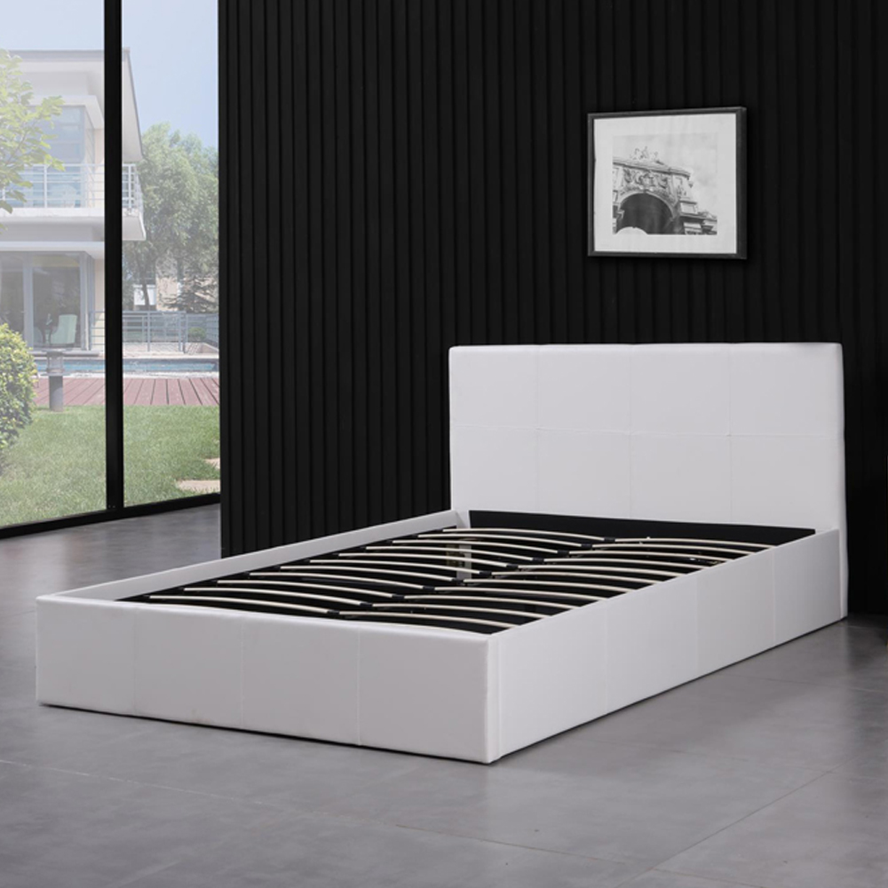 Portland Small Double White Leather Ottoman Bed with Mattress Image 4