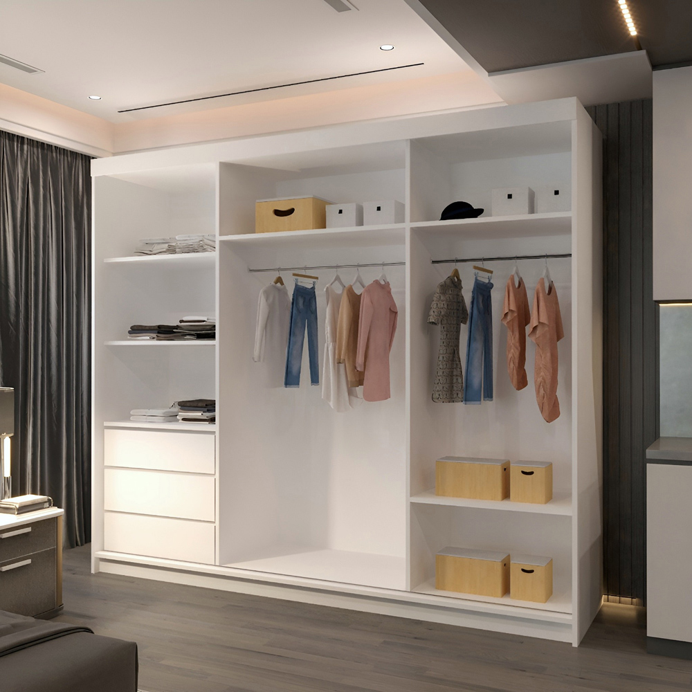 M N Furniture Collian 3 Door White Mirrored Sliding Wardrobe 250cm Image 3