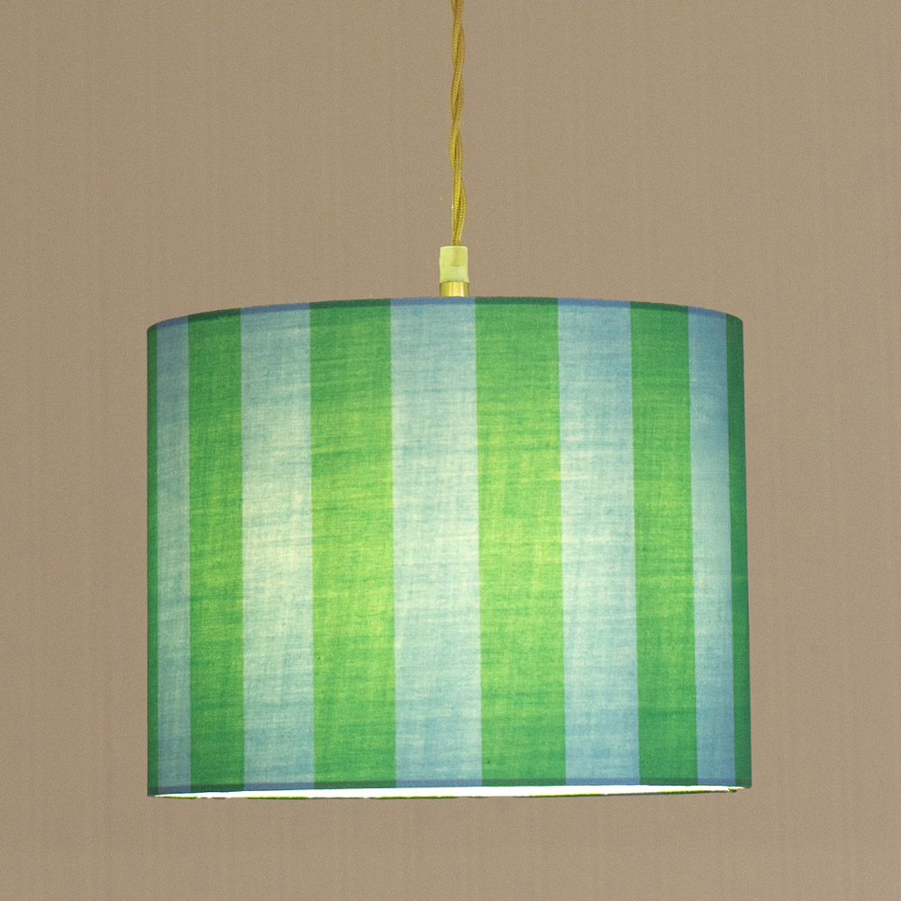 ValueLights Callie Colour Clash Large Blue and Green Stripe Fabric Drum Lamp Shade Image 2