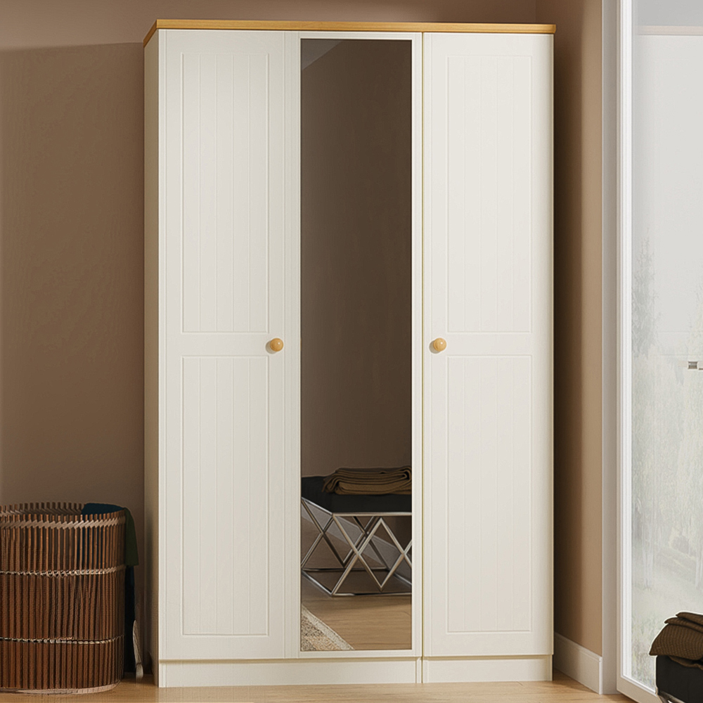 Crowndale Warwick 3 Door White Ash and Oak Mirror Wardrobe Image 1