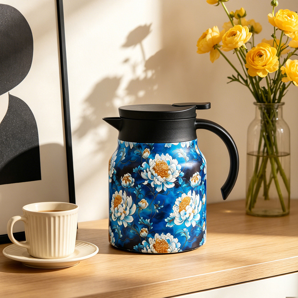 Living and Home Chrysanthemum Vintage Floral Stainless Steel Thermal Teapot with Infuser 1L Image 2