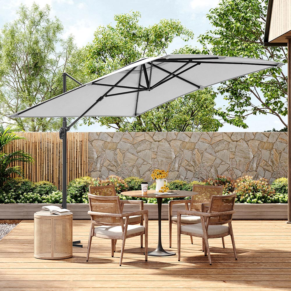 Living and Home Grey Square Rotating Tilt Cantilever Parasol with Cross Base 3m Image 2