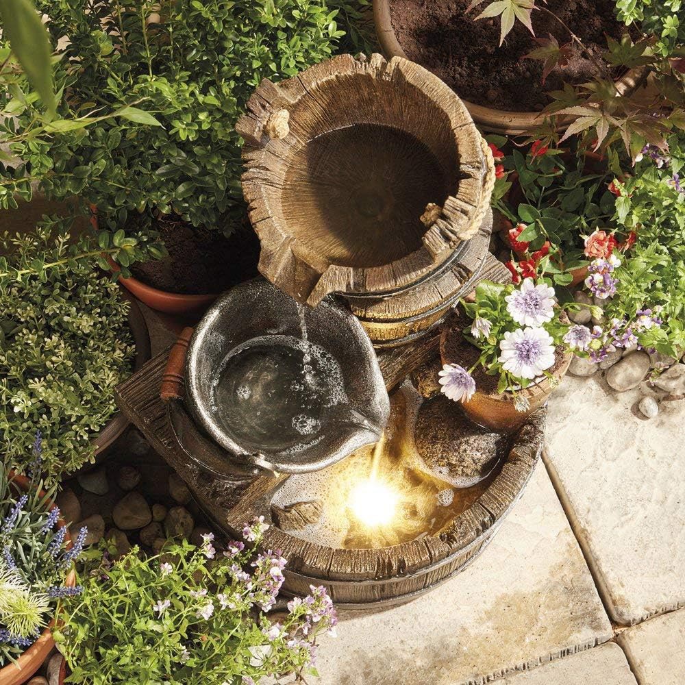 Garden Gear Cascading Barrel Water Feature with Plant Image 5
