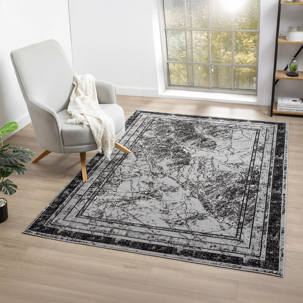 Desire Rugs Obsidian Grey Abstract Frame Rug 160 x 230cm Image 2