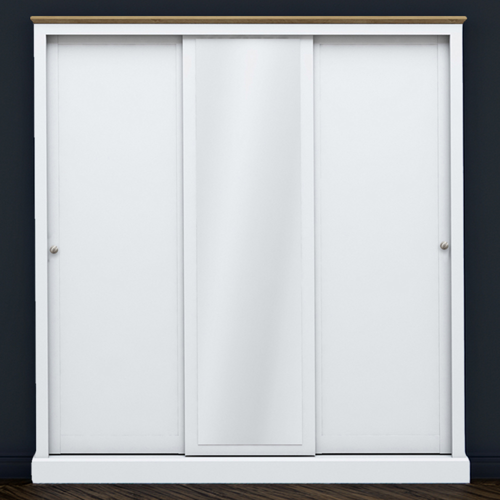 Devon 3 Door White Sliding Wardrobe with Mirror Image 1