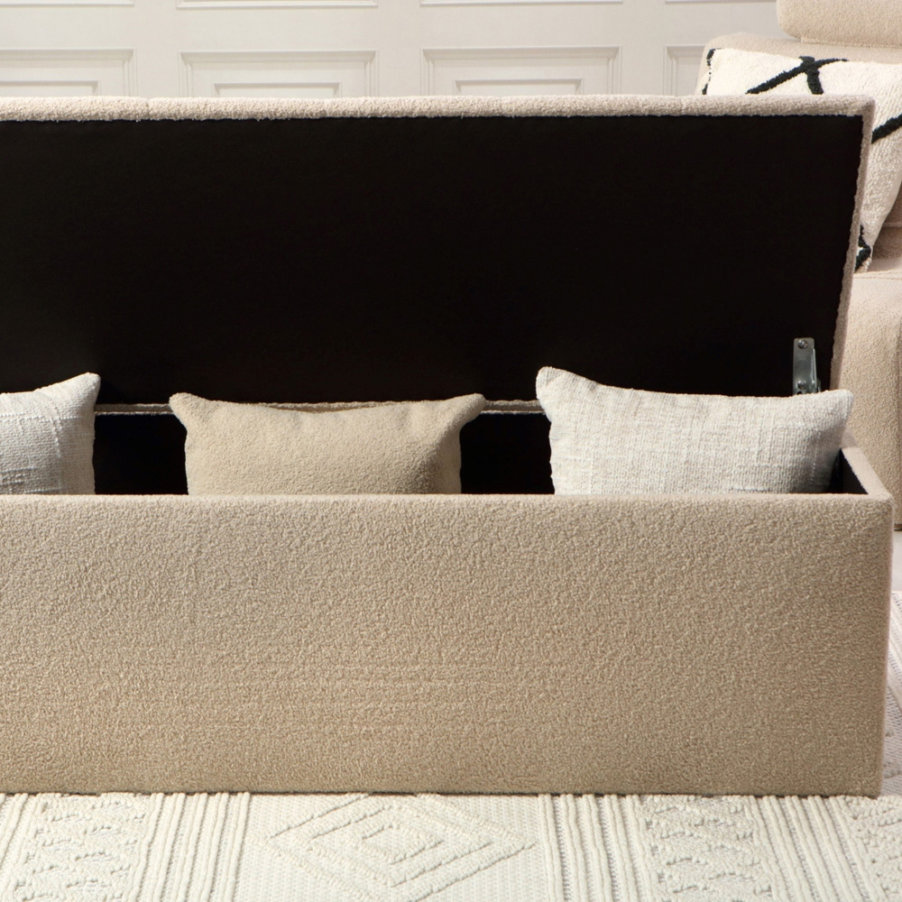 Desser Furniture Medium Rectangular Latte Boucle Fabric Storage Ottoman Image 6