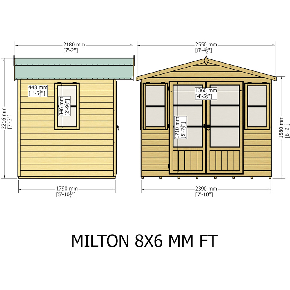 Shire Milton 8 x 6ft Double Door Shiplap Apex Summerhouse Image 5