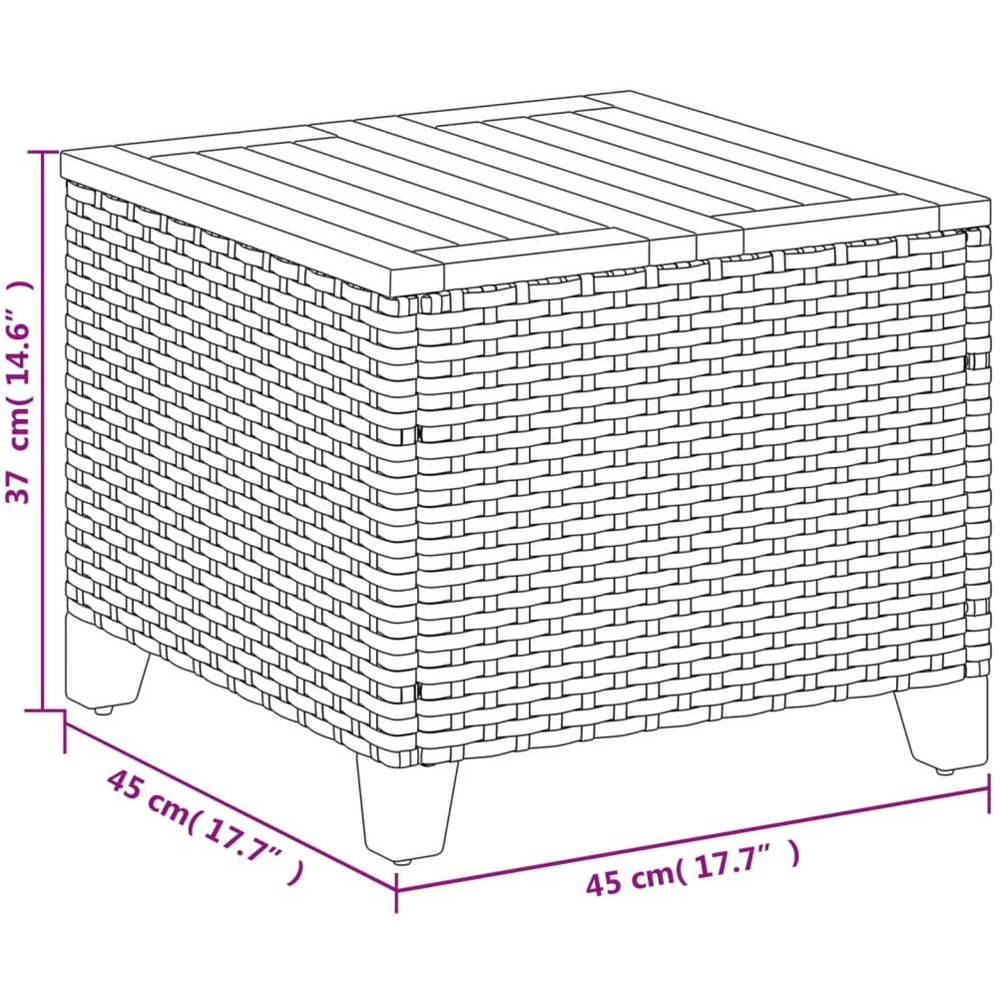 Walplus Black Poly Rattan Acacia Wood Top Garden Coffee Table Image 9