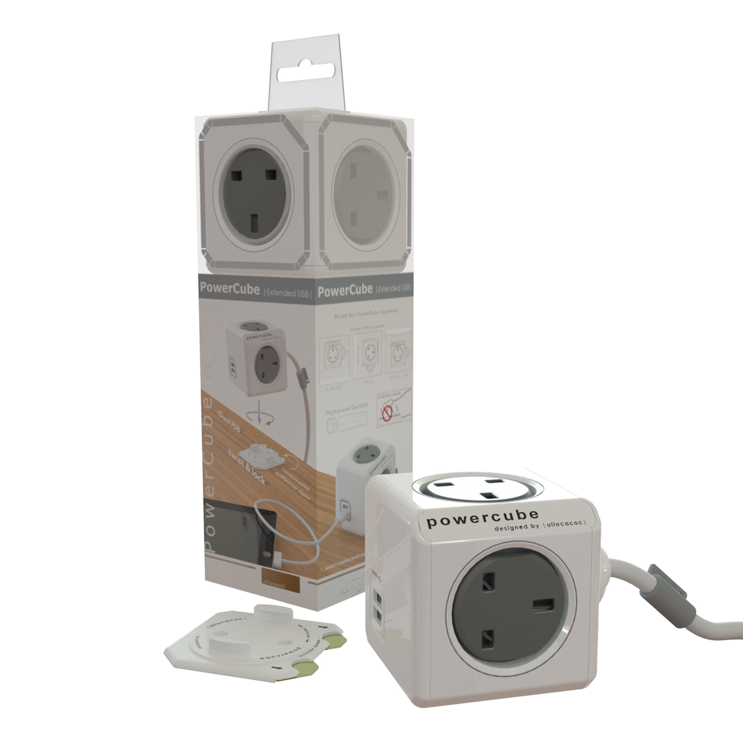 Allocacoc Powercube 1.5m Extension with Dual USB Ports Image 2